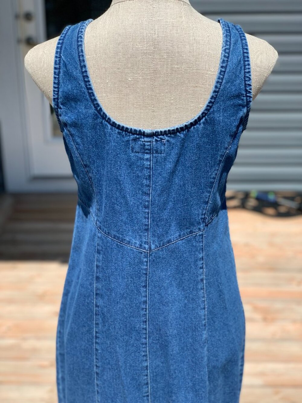 Vtg Denim Maxi Midi Dress 8 Button Front 100% Cotton Cottagecore Modest 90s Boho - Picture 7 of 16